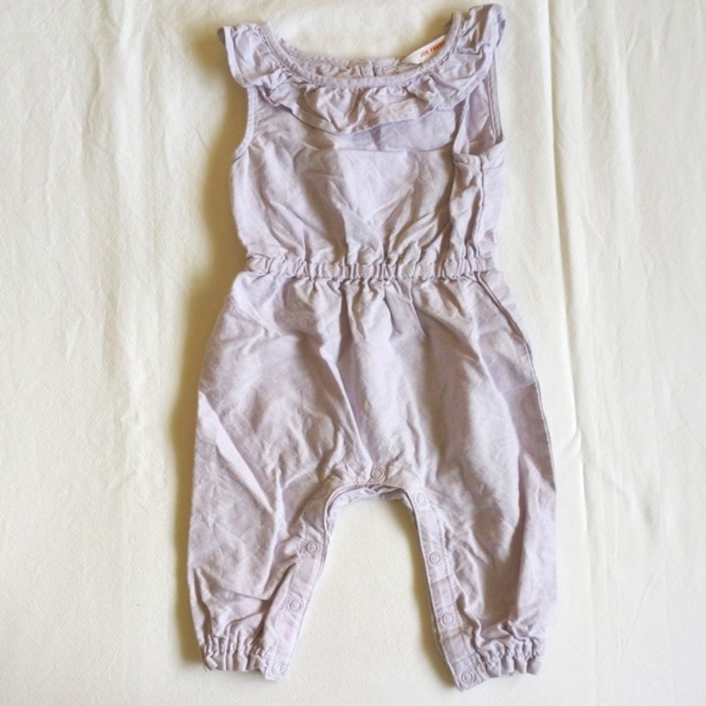 joe fresh pastel lilac cotton ruffle sleeveless jumpsuit 6-12 months baby girl